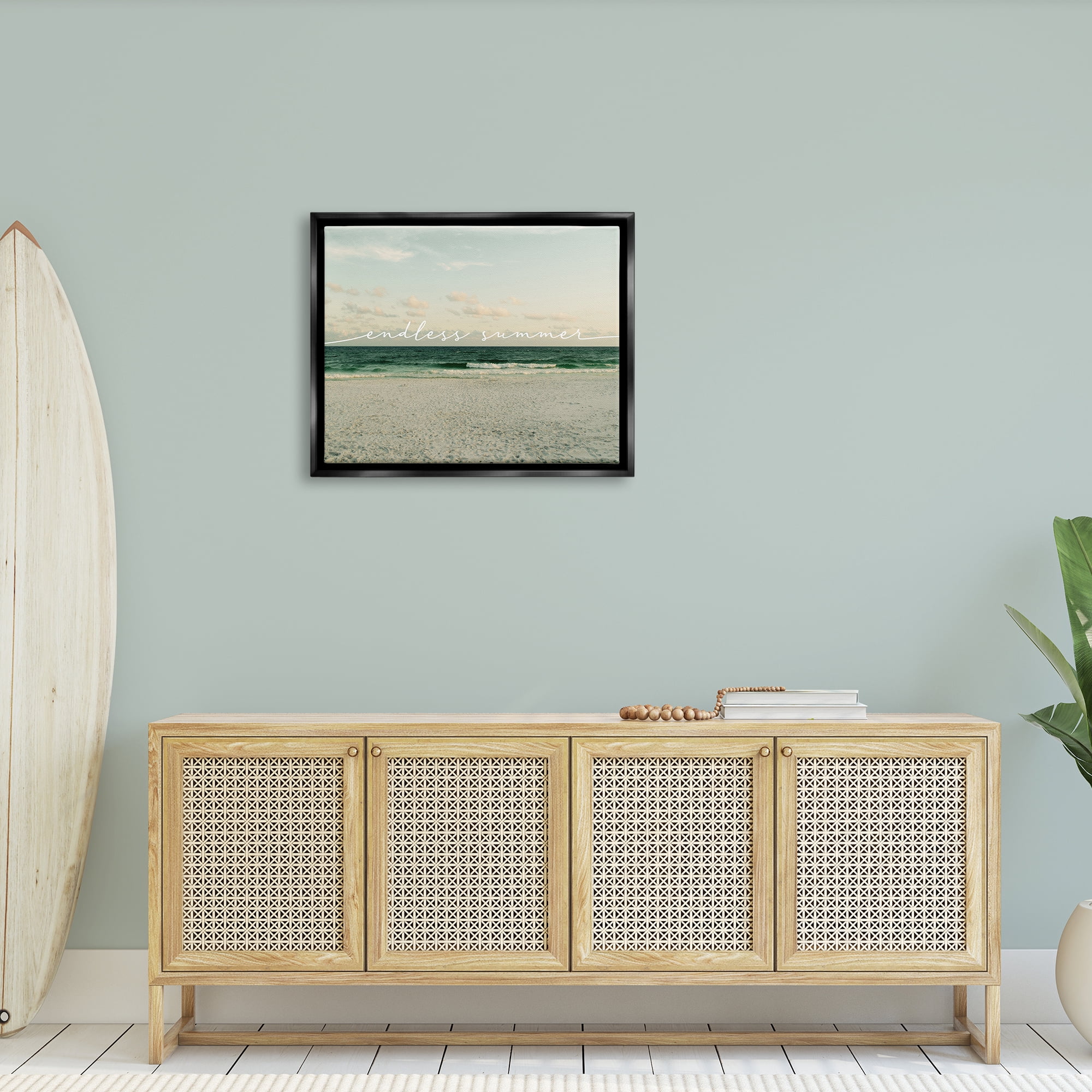 Stupell Endless Summer Beach Coast Waves Landscape Painting Black Floater Framed Art Print Wall Art