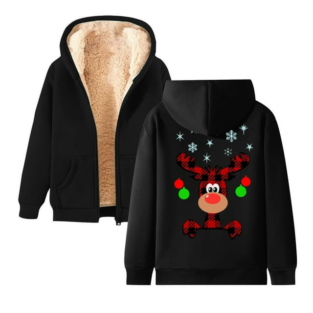 Chandail de Noël pour Femme à Col Rond avec Renne et Flocon de Neige, Chandail de Noël à Fermeture Éclair
