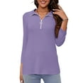 thumbnail image 6 of VDJ Women's V Neck 3/4 Sleeve T Shirt Solid Color Casual Basic Tops Purple Half Zipped Autumn Tees Size XXL, 6 of 8
