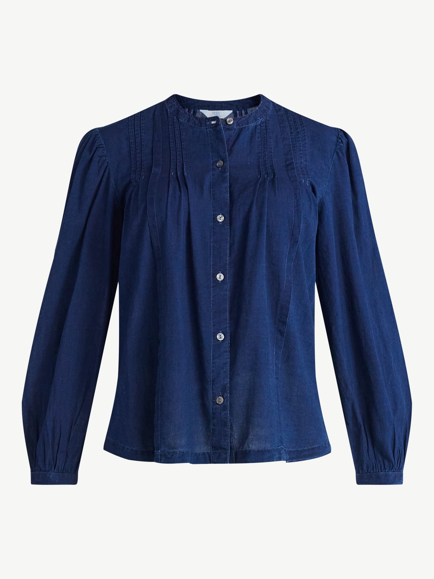 Time and Tru Women's Long Sleeve Pintuck Blouse, Sizes XS-XXXL