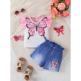 thumbnail image 2 of PureChapter Infant Toddler Girls Butterfly Print Flying Sleeve and Matching Elastic Shorts 2PCS For Summer Outdoor, 2 of 6