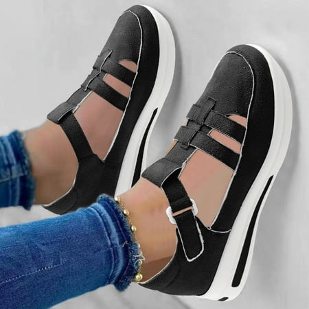 

Aayomet Platform Sneakers for Women Ladies Fashion Solid Color Hollowed Out Flock Hook Loop Thick Sole Casual Sports Shoes Black 8.5