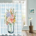 thumbnail image 3 of Fabric Shower Curtain, Blue Plaid Rose Flower Printing Bathroom Curtain with 12 Hooks Waterproof No Bad Odor Machine Washable Bath Curtains for Bathroom, Spa Room, 72"x78", 3 of 6