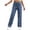 *3-Dark Blue, variant on Women's High Waisted Button Detail Jeans , Ladies' Side Slit Wide Leg Denim Pants , Vintage Washed Loose Fit Trousers For Women,Blue,S-2XL