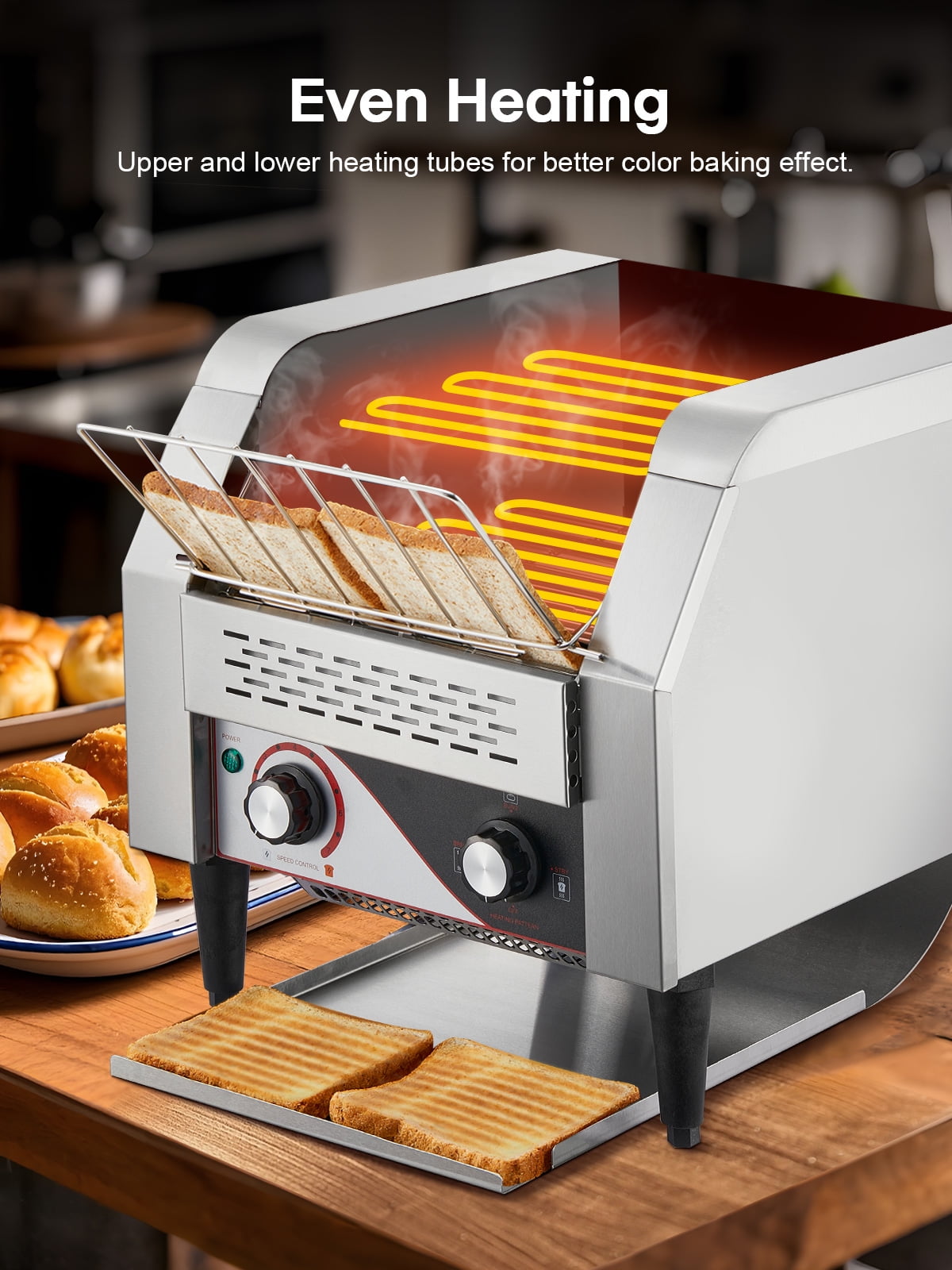 Conveyor Toaster, 350 Slices/Hour Commercial Toaster with Dual Heating Tube, 7 Browning Levels