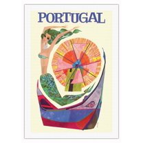 Portugal - Windmill Mother of the Waters (Mae das Aguas) - Vintage Travel Poster by David Klein c.1960s - Fine Art Rolled Canvas Print 27in x 40in