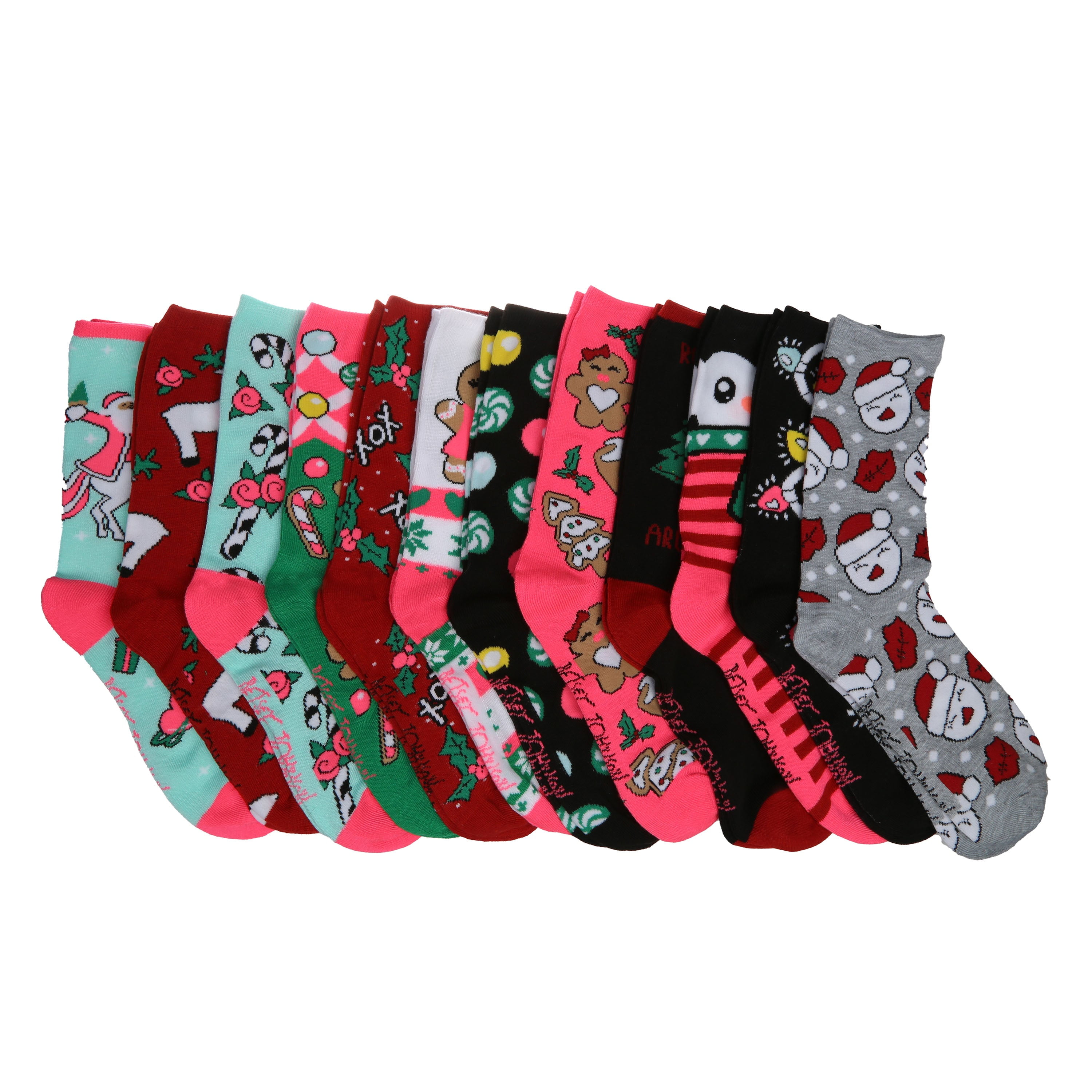 Betsey Johnson Crew Length Fun Cute Socks Gift Box Set, 12Pack (Women