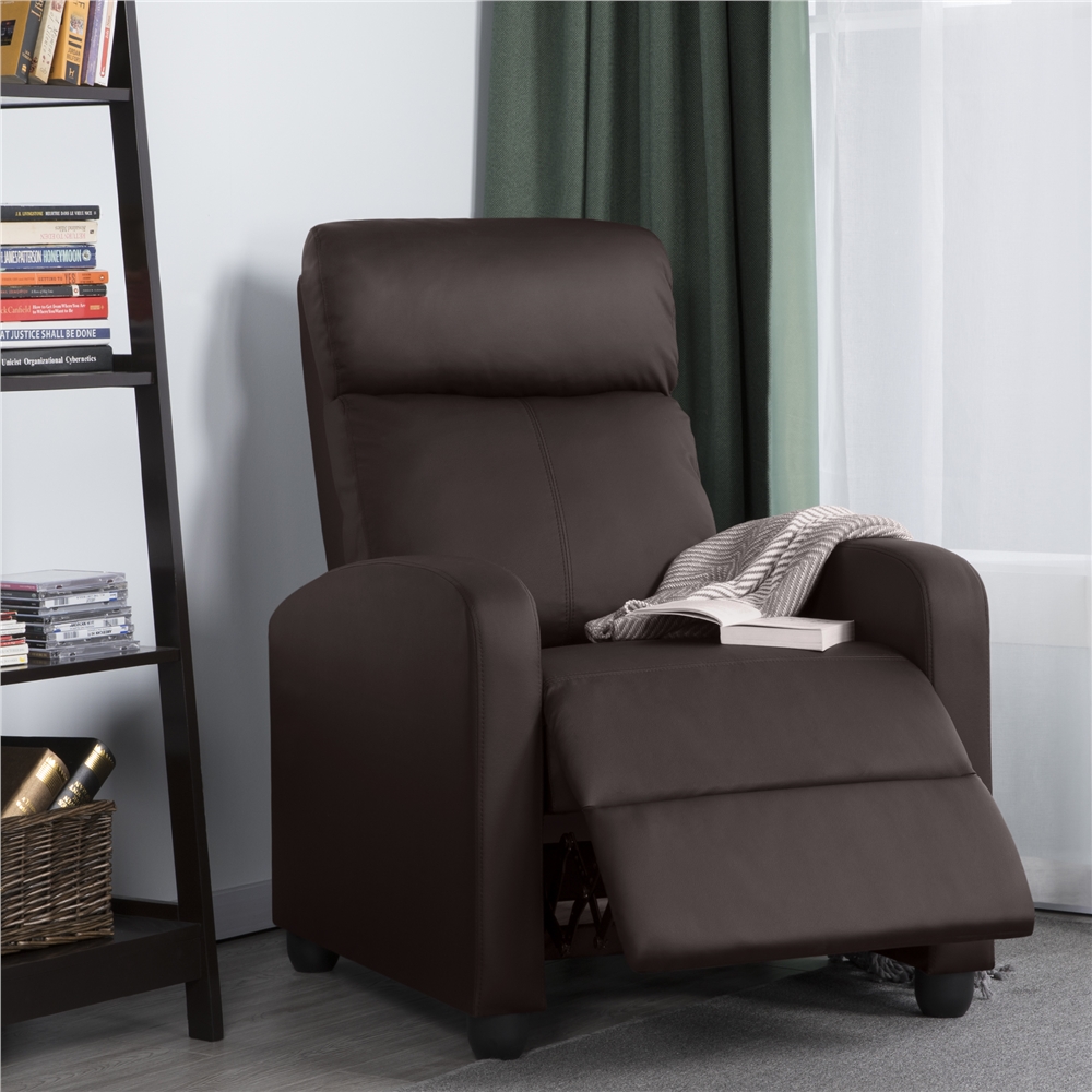 Easyfashion Faux Leather Push Back Theater Recliner, Brown - image 2 of 10