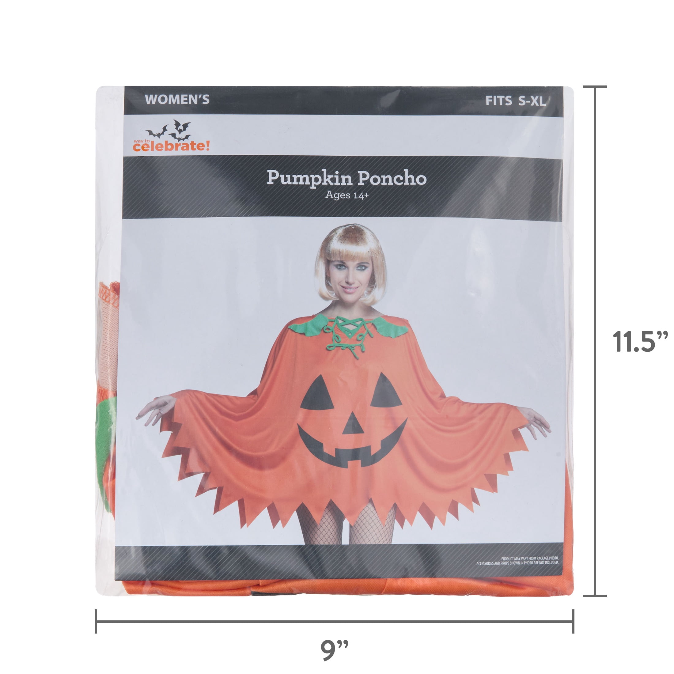 Pumpkin Poncho Costume Accessory for Adults, Orange and Black, S-XL, Halloween by Way To Celebrate