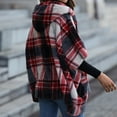 thumbnail image 3 of Winter Fleece Hoodie Jacket For Women Vintage 3/4 Sleeve Plaid Print Shawl Cardigan Vintage Pocket Open Front Warm Coat Outerwear, 3 of 6