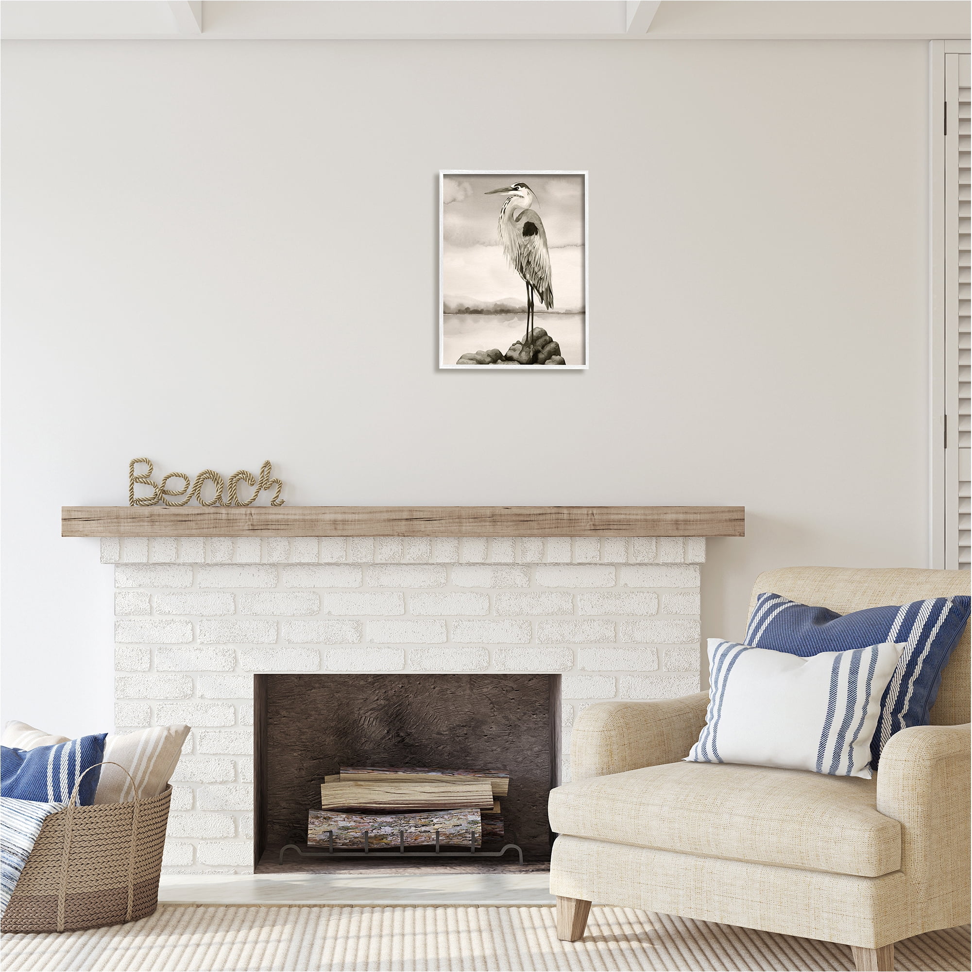Stupell Industries Grey Heron Perched Animals & Insects Painting White Framed Art Print Wall Art, 16 x 20