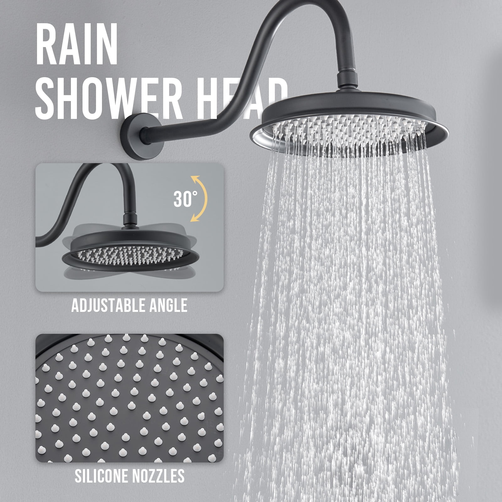 Antique Shower Faucet-Sets Fixtures: 9 inch Wall Rain Head with Handheld Spray and Body Jets, 3 Way Diverter Brass Rough in Valve System Included Trim Kit, Matte Black