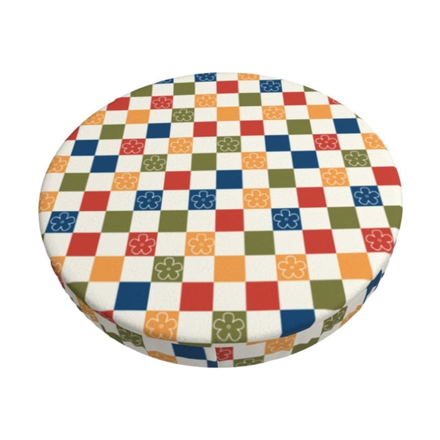Balery Floral Checkerboard Fundas de asiento para taburete de bar redondo de tela de terciopelo ajustables que protegen de arañazos y manchas para sillas de 14 a 17 pulgadas.-12 inch