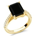 thumbnail image 3 of Gem Stone King 18K Yellow Gold Plated Silver Black Onyx and White Created Sapphire Ring for Women (3.39 Cttw, Gemstone Birthstone, Available in Size 5, 6, 7, 8, 9), 3 of 7