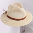 thumbnail image 3 of Strap Decor Adjustable Drawstring Hollow Out Cowboy Hat Man Breathable Holes Straw Sunshade Hat Adult Headwear, 3 of 8