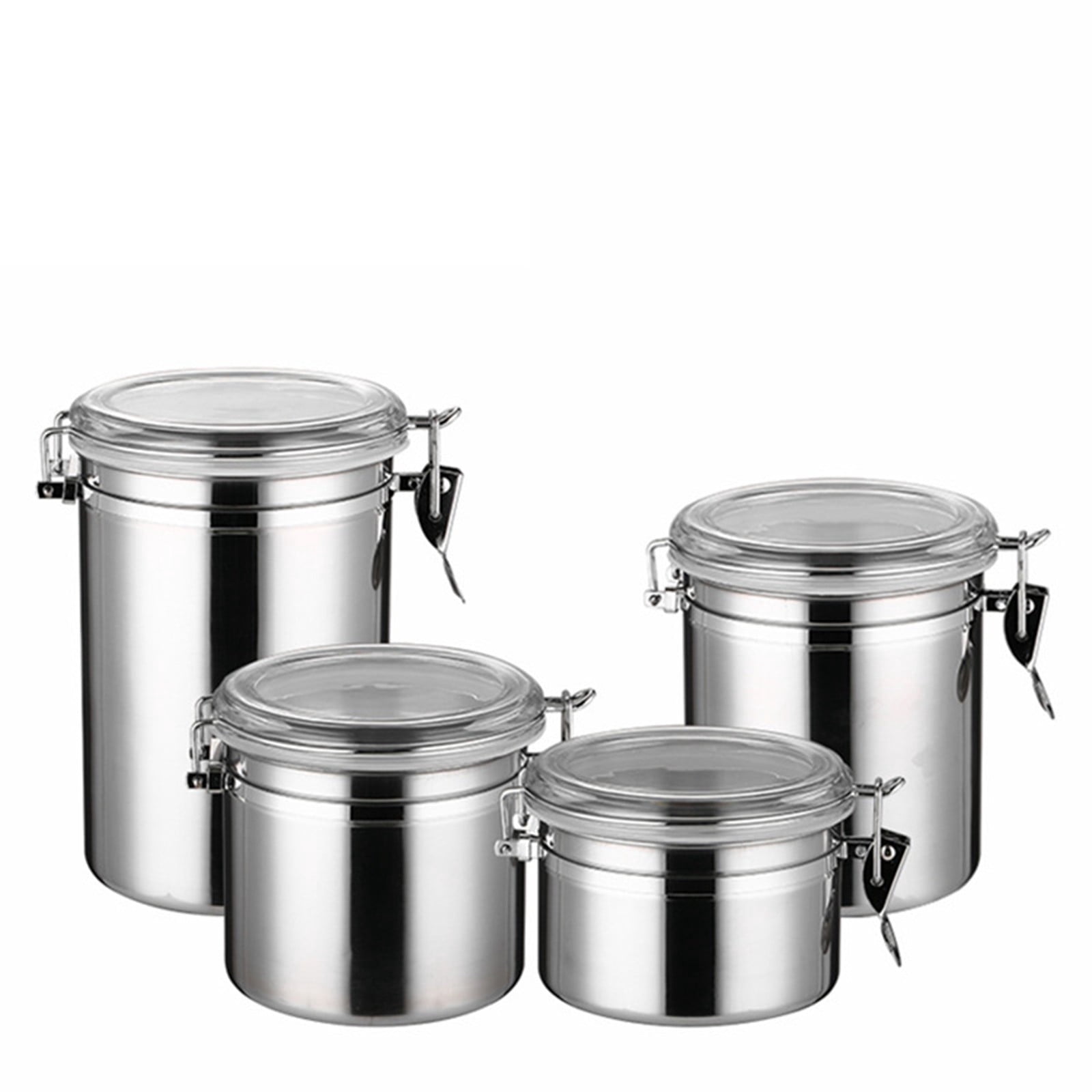 Jioakfa Set Of 4 Stainless Steel Canisters, Airtight Food Storage Canister Set With Clear Lid Kitchen Containers Sets For Coffee Bean, Cereal, Sugar, Flour, Tea, Candy, Cookie, Spice A
