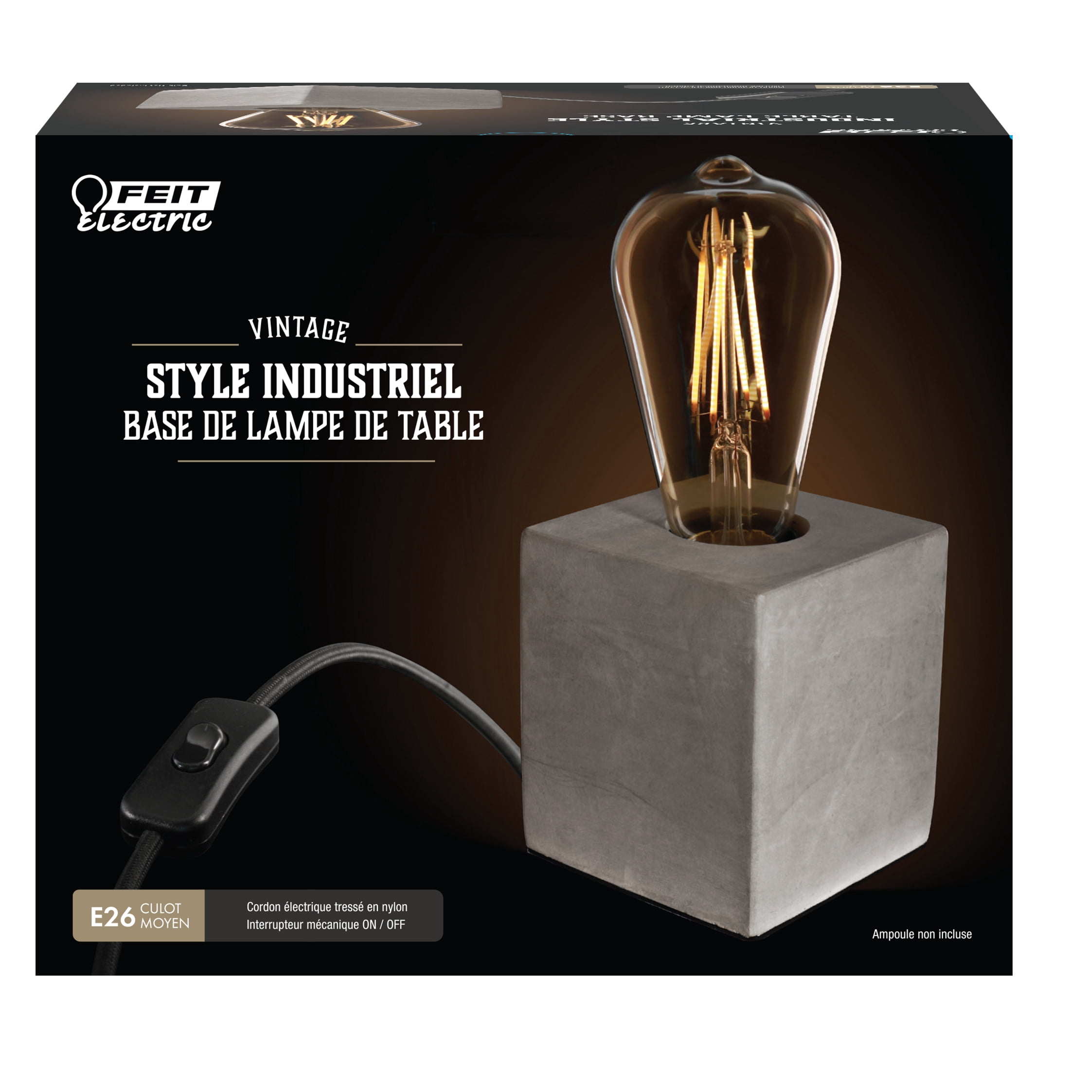 Feit Electric 3.5" inch Industrial Cube Cement Matte Gray Table Lamp Base - No Bulb Included