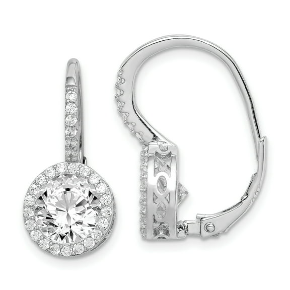Primal Silver Sterling Silver Rhodium-plated White Cubic Zirconia Round Cut Leverback Earrings