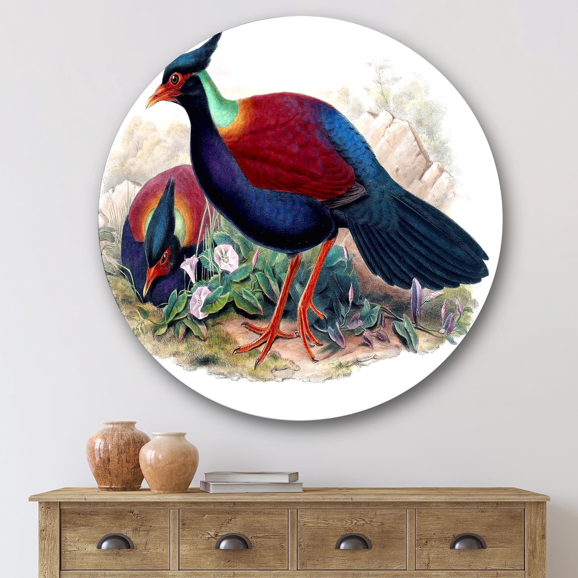Designart 'Ancient Birds In The Wild II' Traditional Circle Metal Wall Art 29x29 - Disc of 29