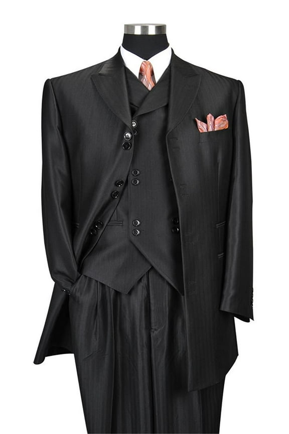 Herring Bone Stripe High Fashion Suit with Vest & Pants