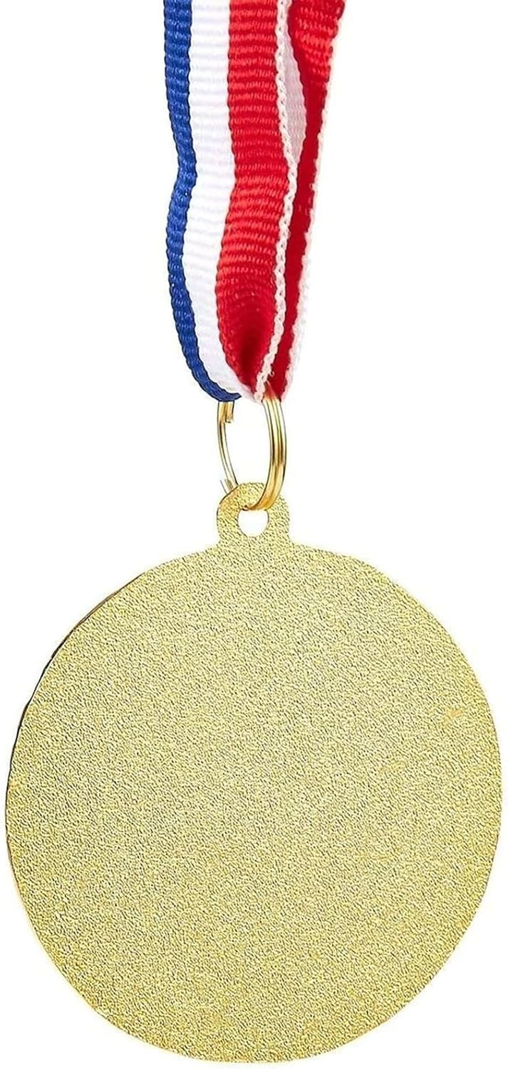 12 Pack Award Medals for Adults - Team Participation Trophies with Red, White, and Blue Striped Ribbon, Sports Themed Party Favors (2 in, Metal, Gold)