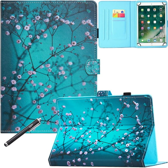 Universal Case for 7 inch Tablet, GSFY Stand Folio Protective Cover for 7.0 Inch Touchscreen Tablet with Multiple Viewing Angles Document Card Pocket - Apricot Blossom