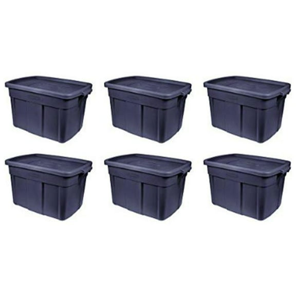 Rubbermaid 18 Gallon Stackable Storage Container, Dark Indigo Metallic, 6 Pack