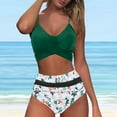 thumbnail image 2 of Atogsazn Womens Swimsuits Two Piece High Waisted Tummy Control Bathing Suits Color Block Criss Cross Wrap Front Bikini Sets Green XXL, 2 of 4