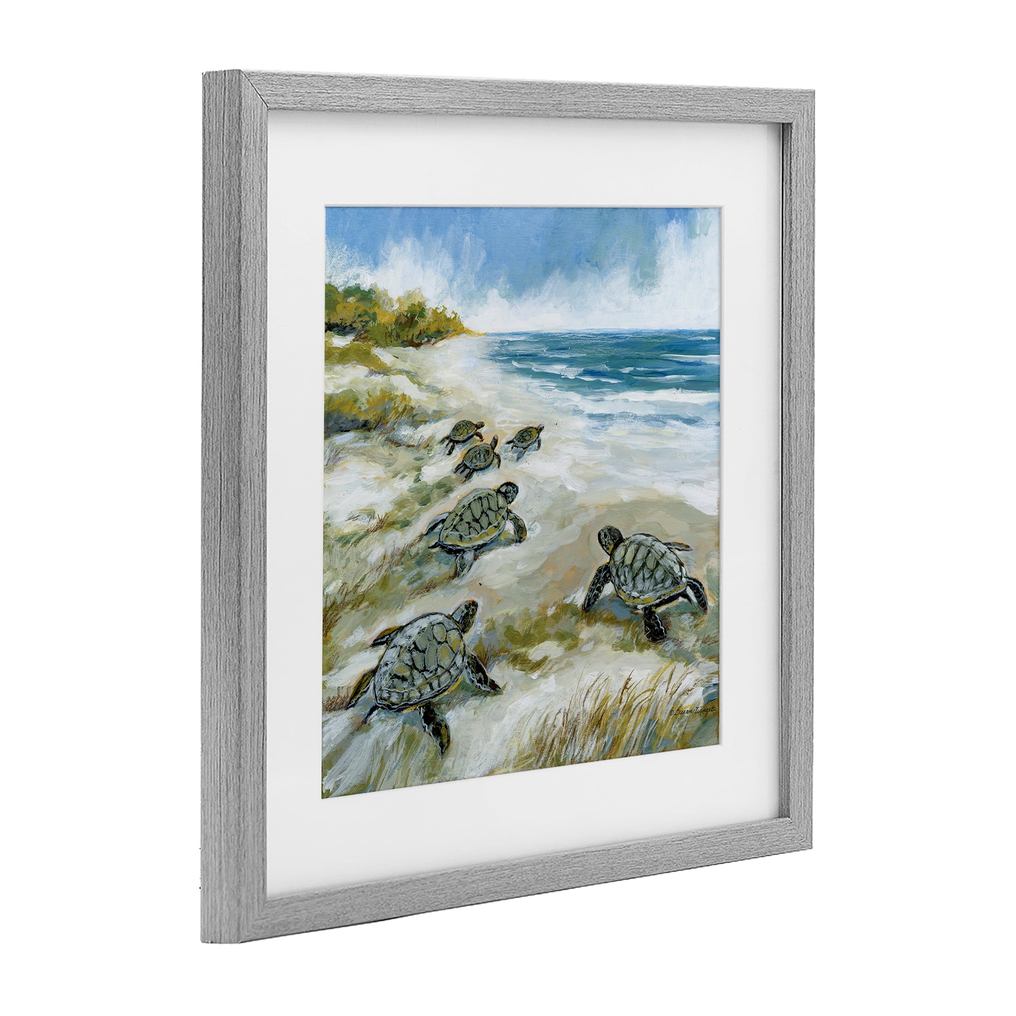 Stupell Industries Baby Sea Turtles on Beach Gray Framed Print Under Glass, design by Susan Winget