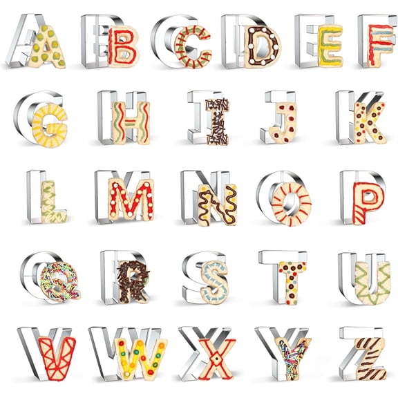 Alphabet Cookie Cutters Sets,Mold Tools for Fondant Biscuit, Cake, Fruit, Vegetables, or Dough,Stainless Steel,26 Pcs