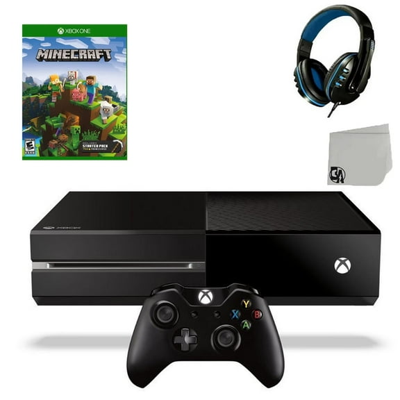 Pre-Owned Microsoft Xbox One Original 500GB Gaming Console Black Headset With Minecraft Game BOLT AXTION Bundle Used