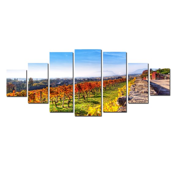 Startonight Huge Canvas Wall Art Autumn Vineyard, USA Large Home Decor, Dual View Surprise Artwork Modern Framed Wall Art Set of 7 Panels Total 39.37 x 94.49 inch