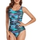 thumbnail image 3 of Traje de baño de una pieza Patrón de impresión Diseño sin espalda Traje de baño elástico de una pieza Traje de baño deportivo para mujer Verde XL, 3 of 6