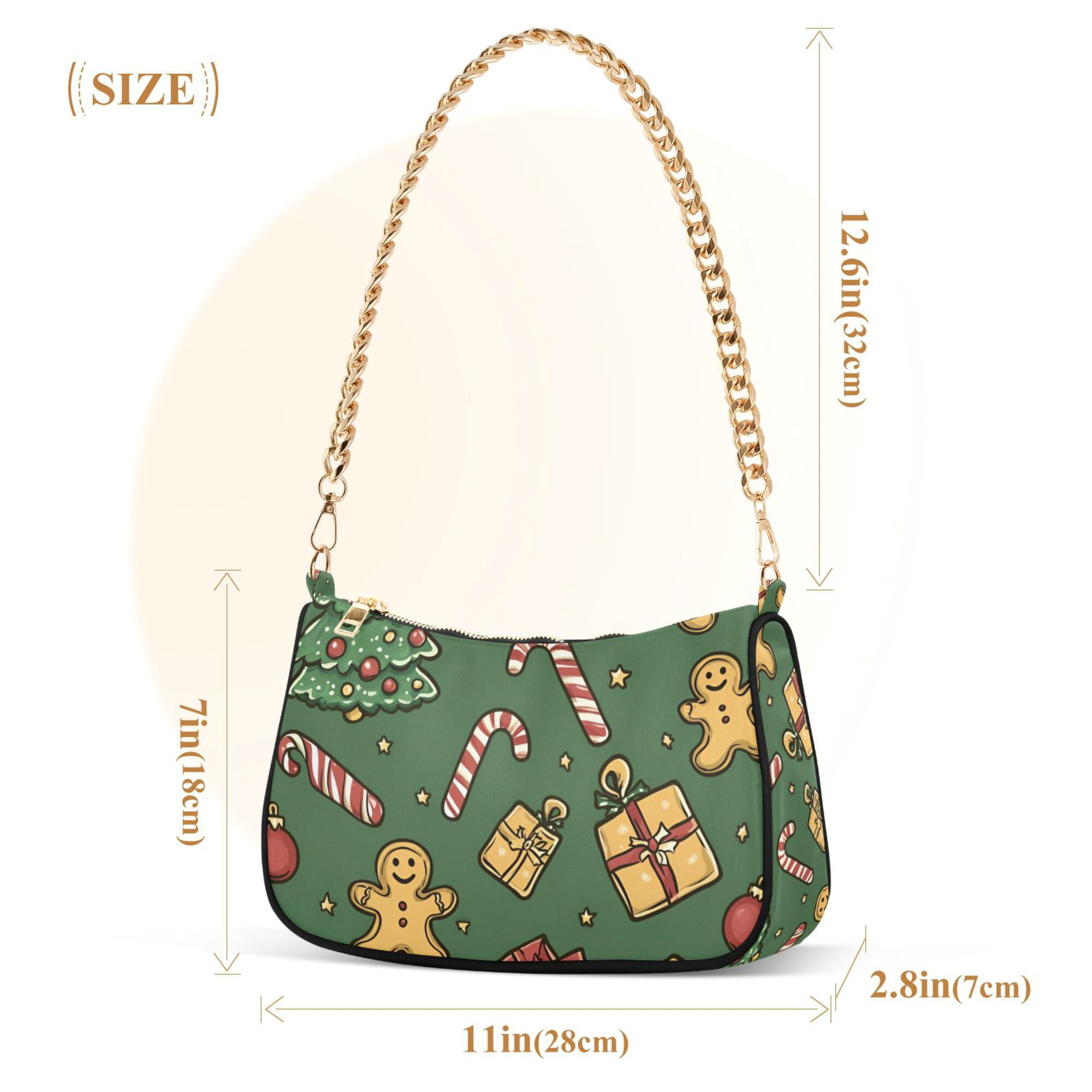 FORMRS Womens Shoulder Bag with Chain Strap Clutch Purse Cute Tote Handbag, Yellow Christmas Gingerbread