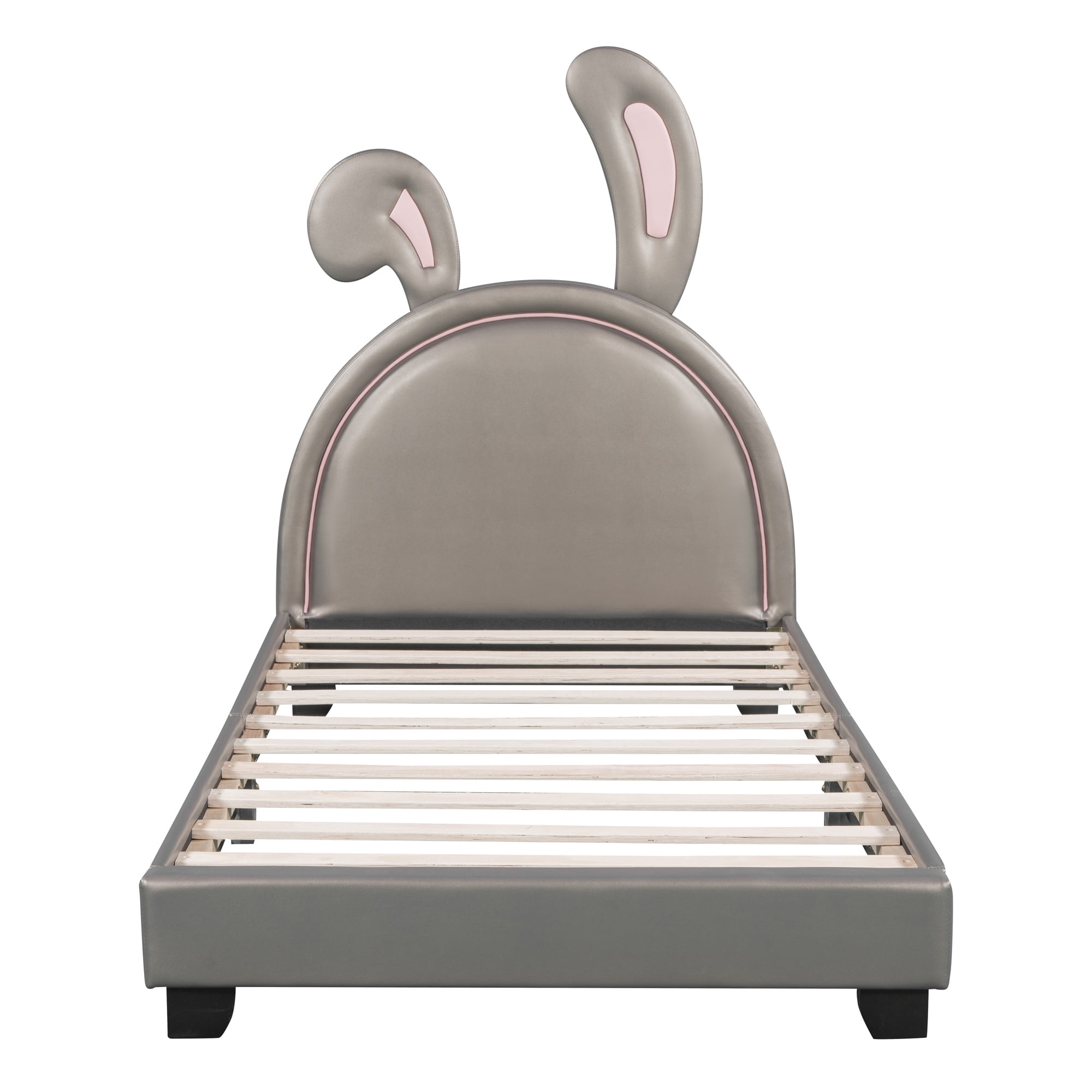 Gewnee Twin Size Upholstered Platform Bed Frame with Bunny Ears Headboard for Kid's Room,Gray