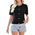 thumbnail image 3 of Women's Summer Cardigan Short Sleeve Cropped Cable Knit Open Front Black S, 3 of 10