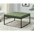 thumbnail image 2 of Partner Furniture 32" Square Faux Leather Tufted Cocktail Ottoman in Green, 2 of 7