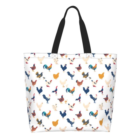 Honeii Various Rooster Print Tote Bag for Women, Foldable Tote Bag Large Shoulder Bag Top Handle Handbag for Travel, Work