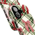 thumbnail image 2 of Plaid Bow iPhone Case for iPhone 16 15 14 13 12 11 Pro Max Mini – Classic Green Plaid Pattern with Red Striped and Satin Bows, Protective Hard Cover, 2 of 6