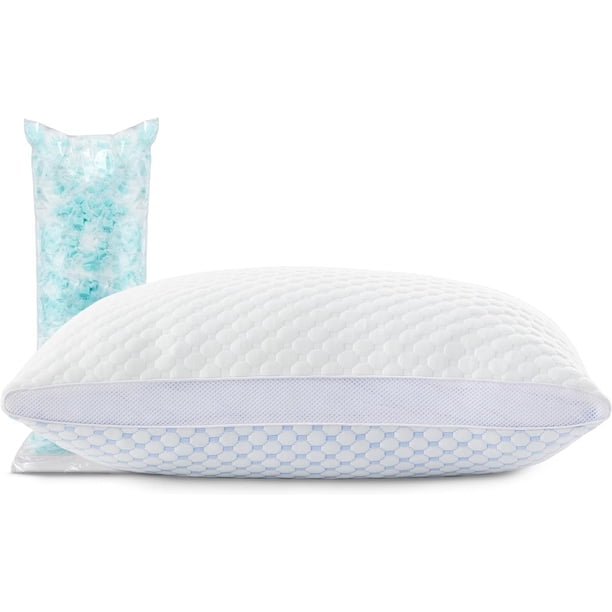 Almohadas de espuma viscoelástica triturada: almohadas firmes para dormir de lado, almohadas con rayón derivado del bambú, funda transpirable y altura ajustable (1, estándar)