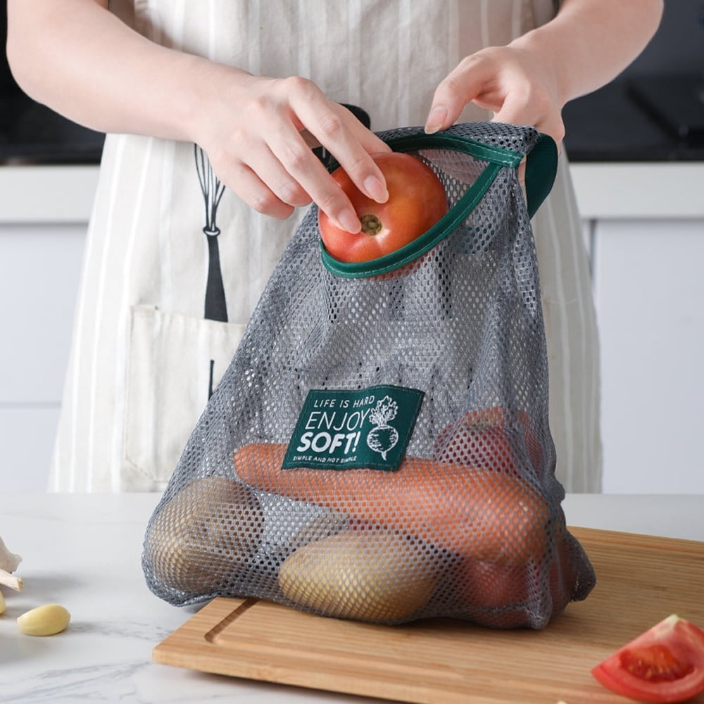 Sac de Rangement Reutilisable en Filet de Cuisine a l Ail de Legumes a Fruits Respirant