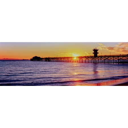 Pottery Barn Orange County Seal Beach Pier at sunset Seal Beach Orange County California USA Canvas Art - Panoramic Images (13 x 36) ()