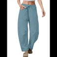 thumbnail image 2 of Pantalones Deportivos para Mujer con Cintura Elástica, Pierna y Cordón Ajustable, Estilo Palazzo Informal con Bolsillos. Azul M, 2 of 6