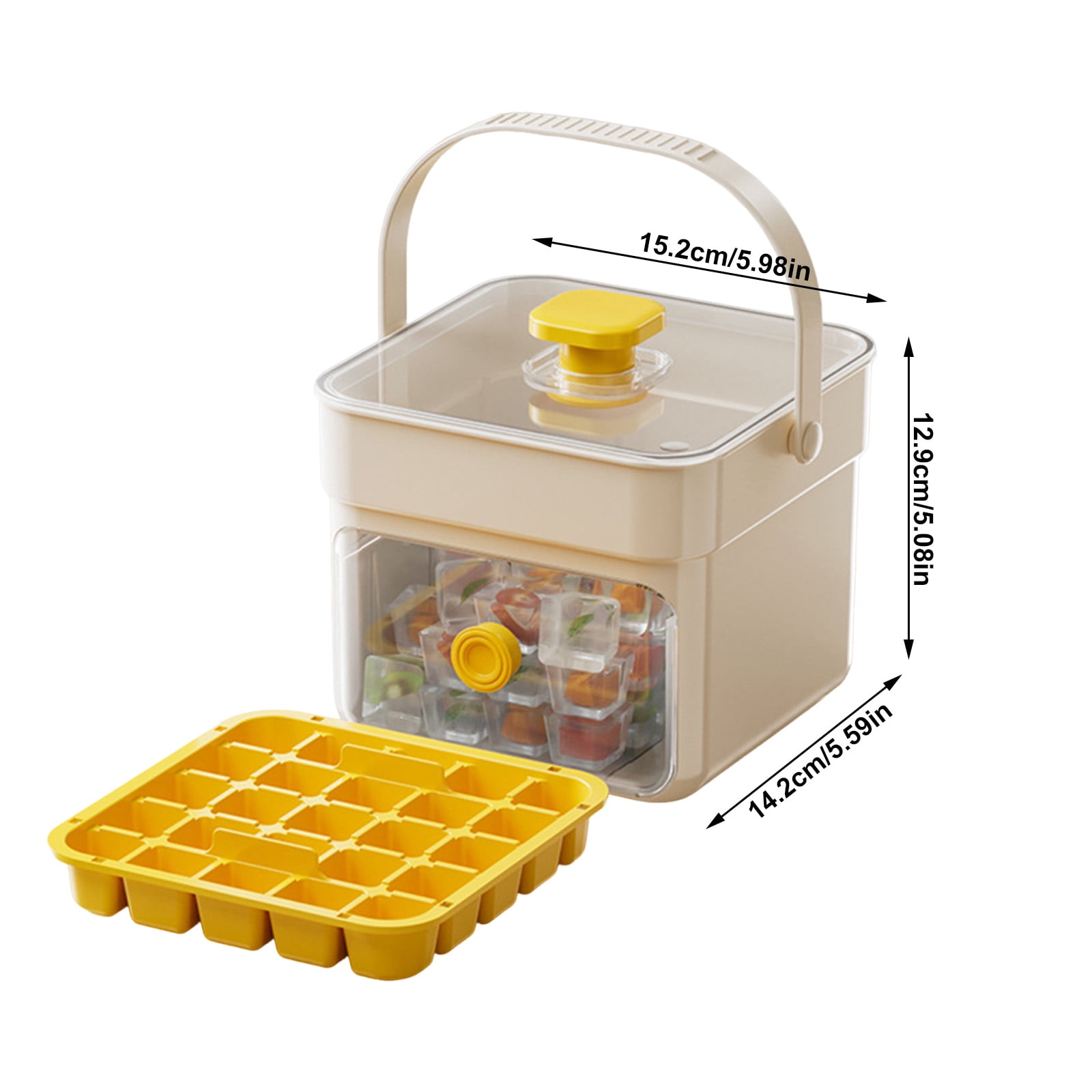 Compact Ice Cube Tray with Lid and Bin, Mini Press-Type Ice Maker for Freezer, Space-Saving Small Ice Bucket with Tongs for RV, Office, Mini Fridge & Water Bottles, BPA-Free