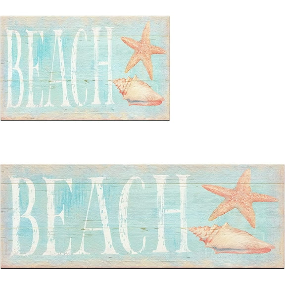 Beach Coastal Kitchen Rugs Mats Set of 2 Anti Fatigue Cushioned Farmhouse Kitchen Rug Floor Comfort Mat Waterproof Non Skid Runner Rug for Kitchen Office Sink Landry, 17.3" x28"   17.3" x 47", Teal