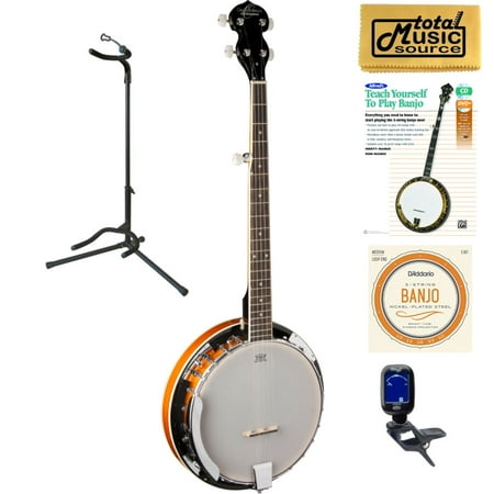 Oscar Schmidt OB4 5-string Banjo, Gloss Finish TMS Stand & Book Bundle