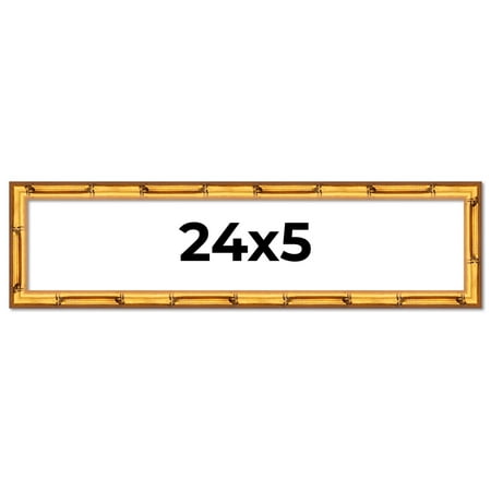 24x5 Frame Gold Bamboo Picture Frame - Complete Modern Photo Frame Includes UV Acrylic Shatter