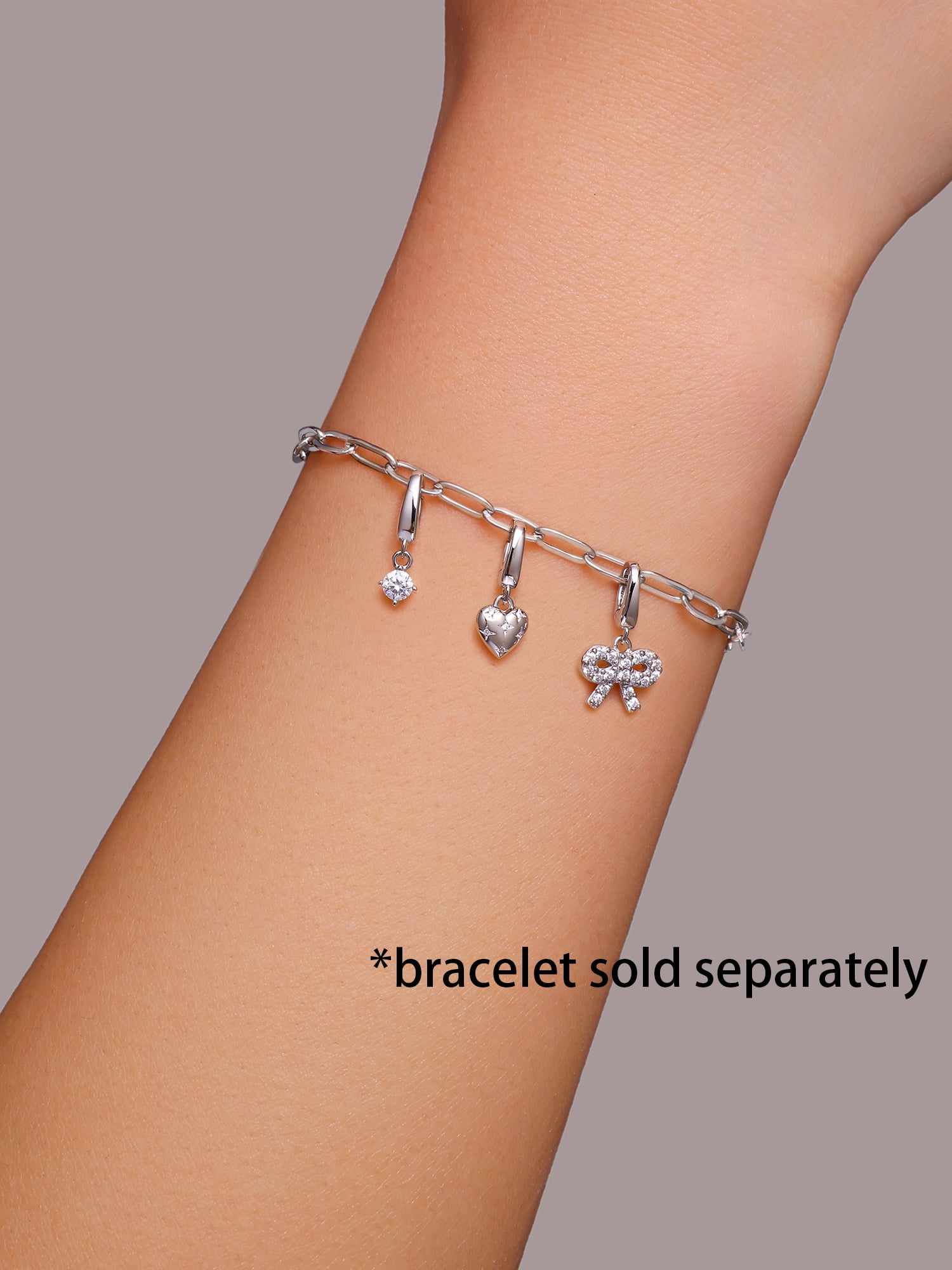 Brilliance Fine Jewelry Simulated Diamonds Bow Charm Set in Sterling Silver