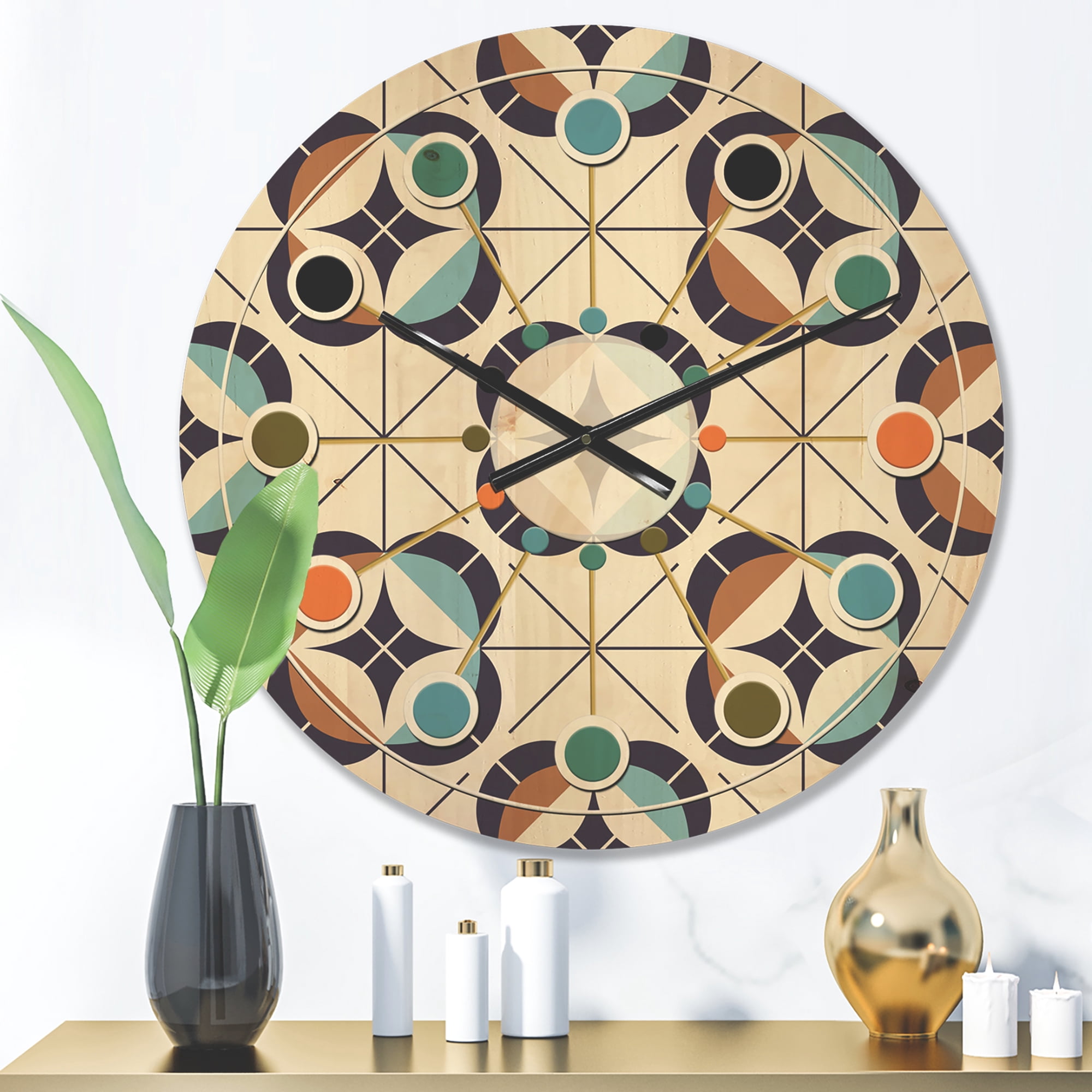 Designart 'Retro Geometric Design IV' Mid-Century Modern Wood Wall Clock