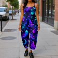 thumbnail image 4 of JULMCOMO Halloween Jumpsuits for Women Cotton Linen Pumpkin Cat Ghost Printed Spaghetti Strap Holiday Outfits Plus Size Loose Cute Print Jumpsuits Sky Blue M, 4 of 5